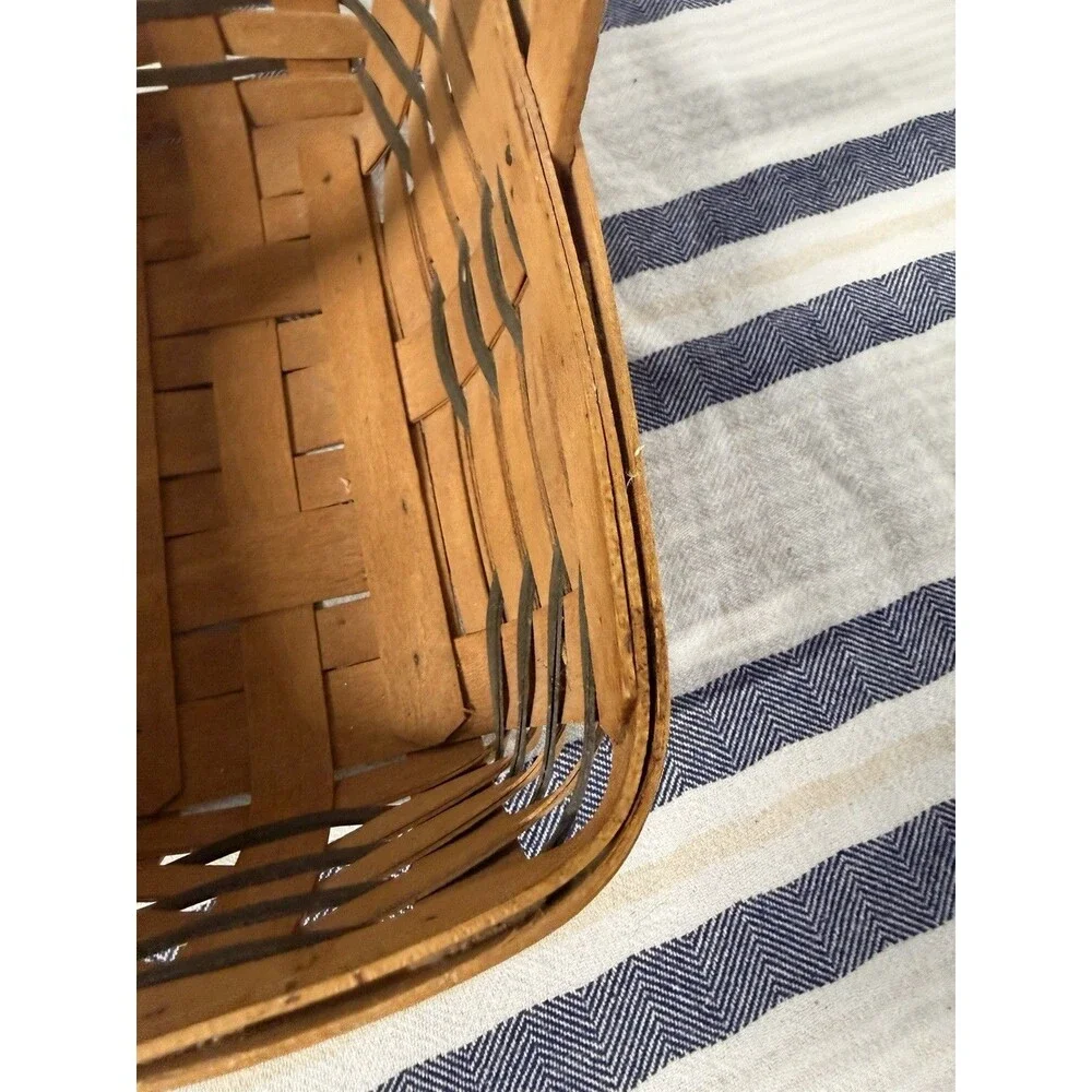 Longaberger Market Basket Black Trim Swing Handle Handwoven USA Farmhouse Decor